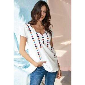 Soft Surroundings NWT Short Sleeve Byzantine Tee Embroidered Size 1X (18W-20W).